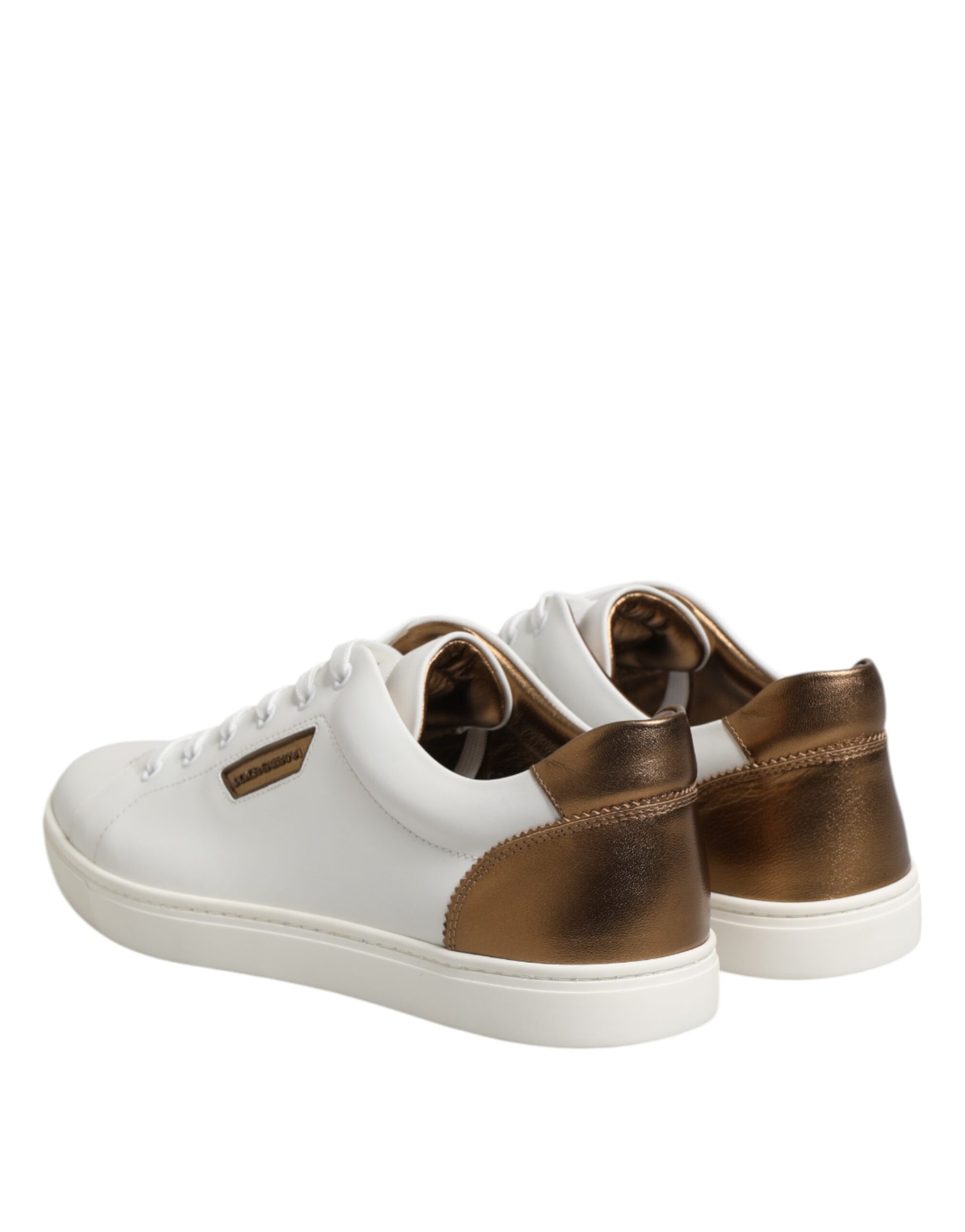 White Brown Leather Low Top Sneakers Shoes