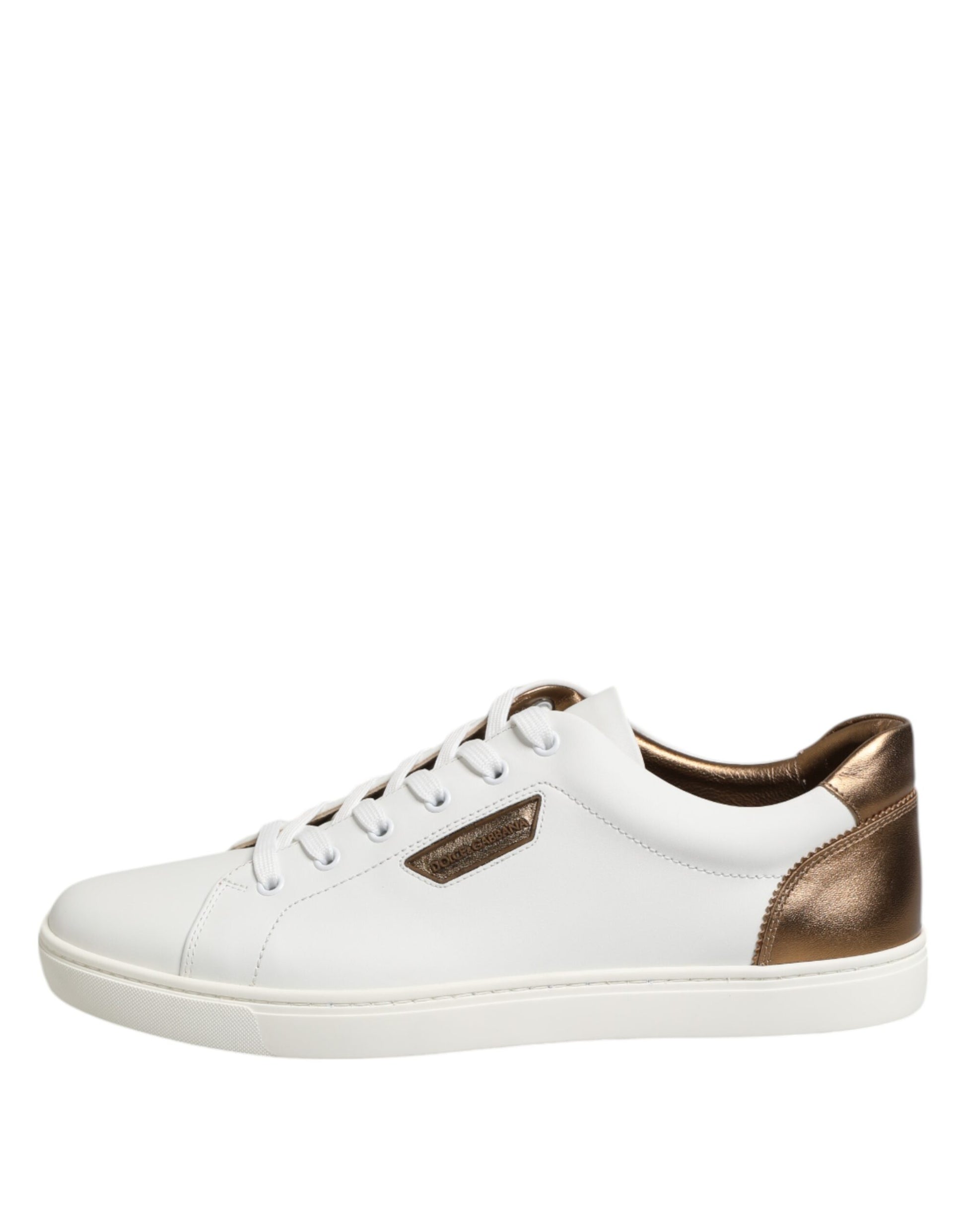 White Brown Leather Low Top Sneakers Shoes