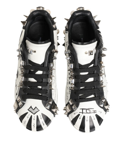 White Studded Printed Low Top Sneakers Shoes