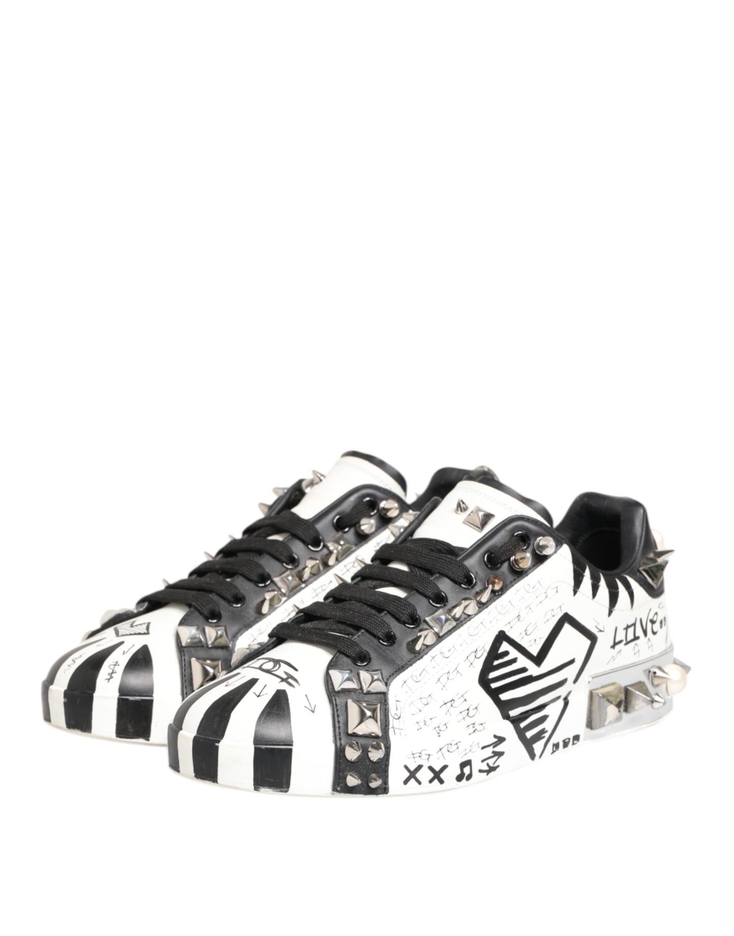 White Studded Printed Low Top Sneakers Shoes