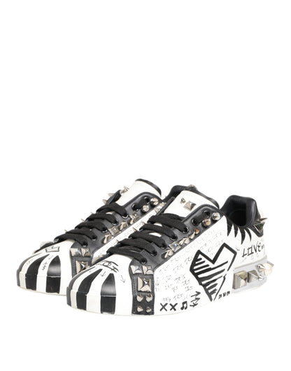 White Studded Printed Low Top Sneakers Shoes