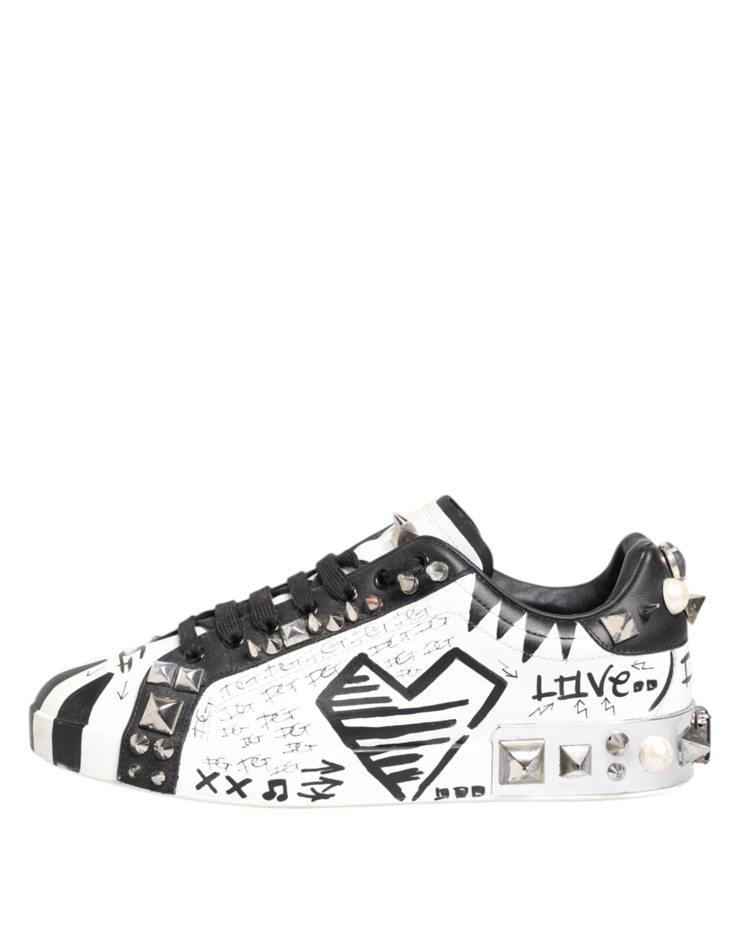 White Studded Printed Low Top Sneakers Shoes
