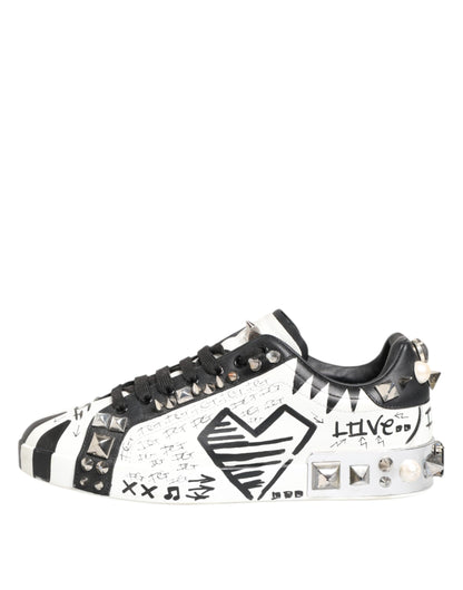 White Studded Printed Low Top Sneakers Shoes