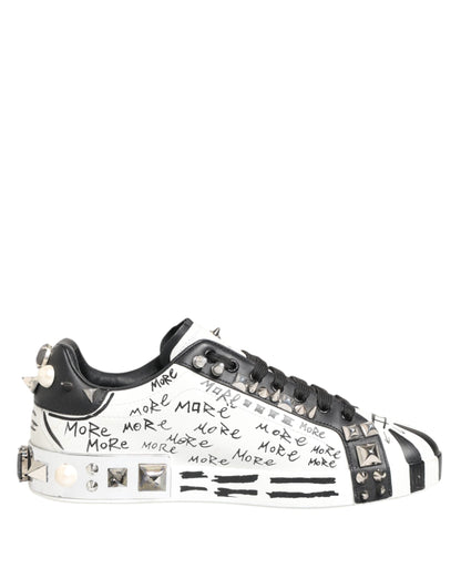 White Studded Printed Low Top Sneakers Shoes