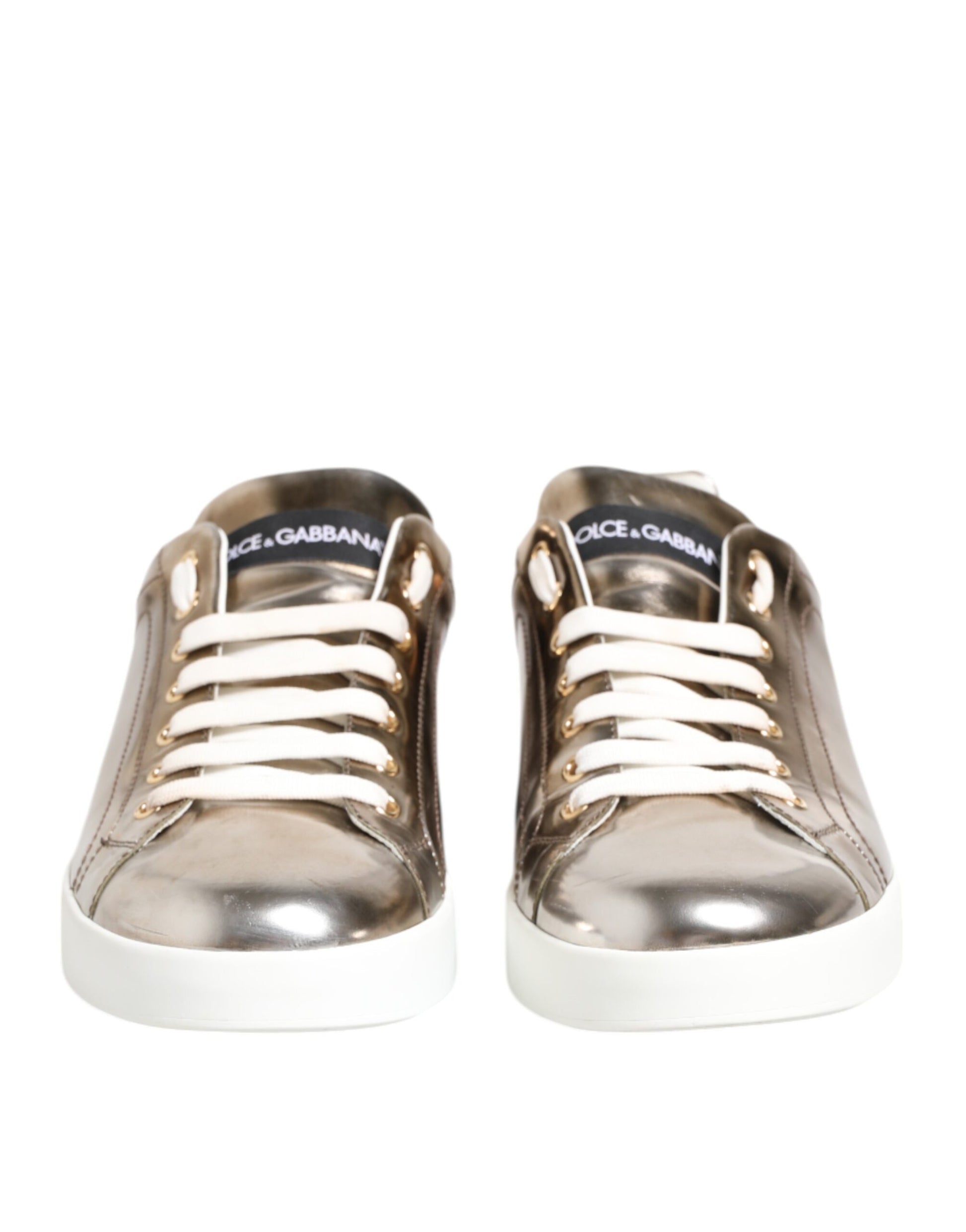 Gold White Leather Low Top Men Sneakers Shoes