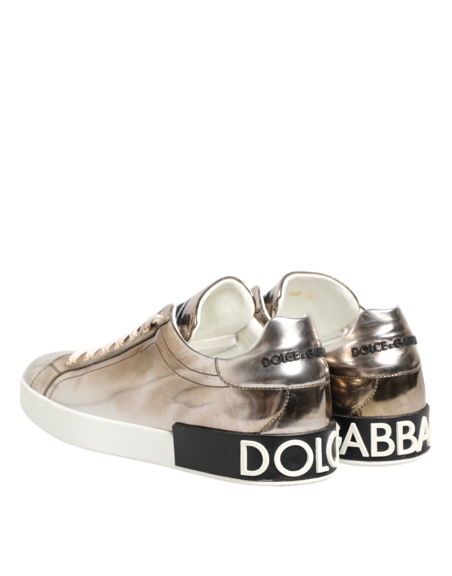 Gold White Leather Low Top Men Sneakers Shoes