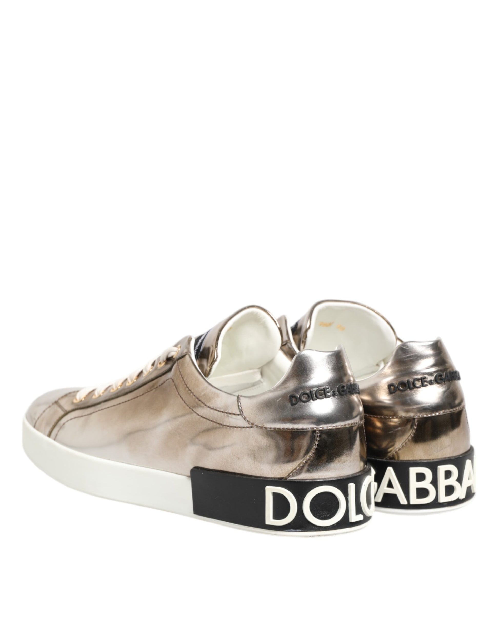 Gold White Leather Low Top Men Sneakers Shoes