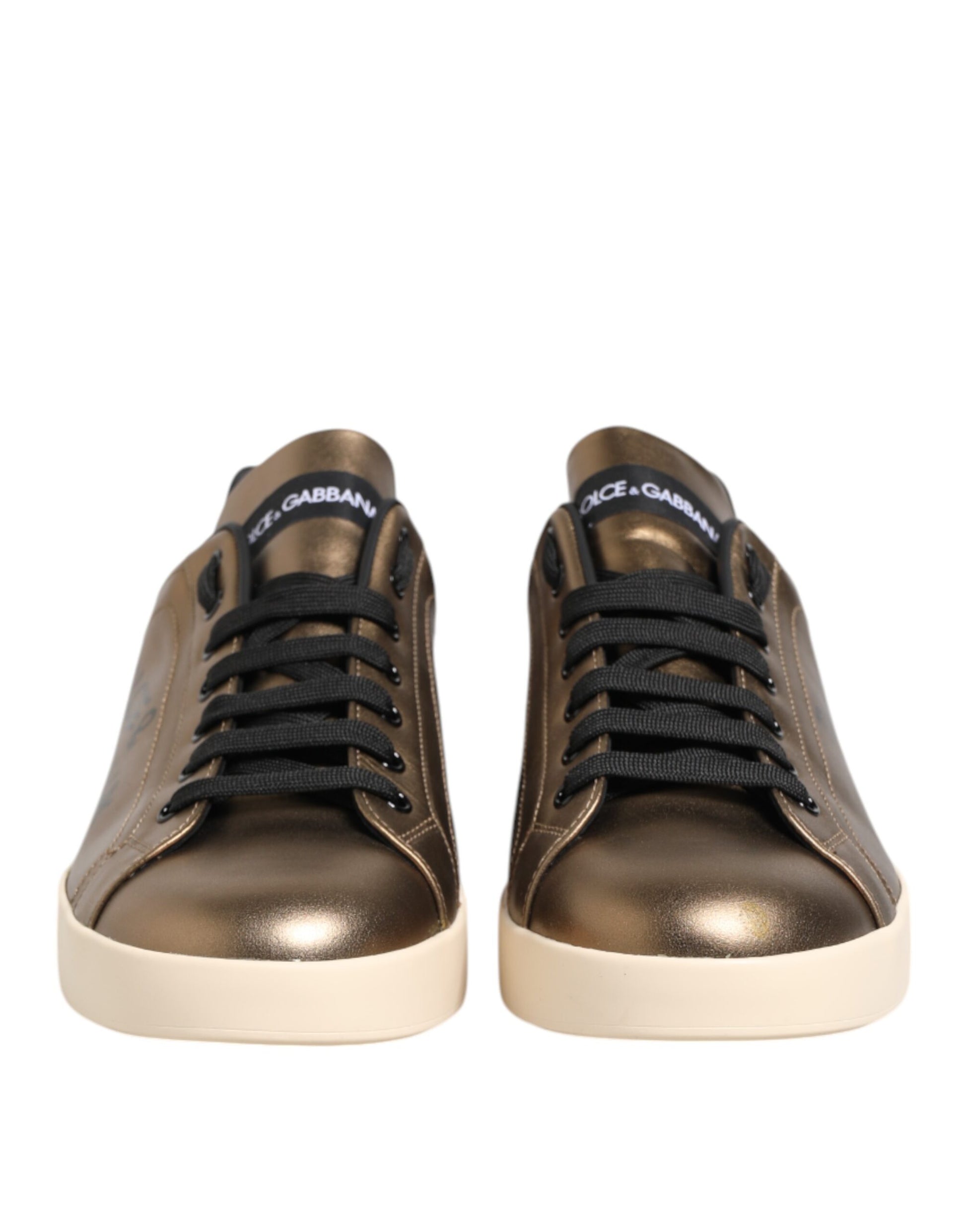 Gold White Leather Low Top Men Sneakers Shoes