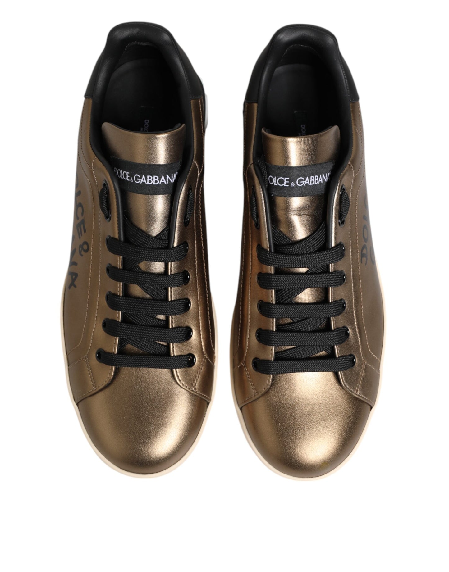 Gold White Leather Low Top Men Sneakers Shoes