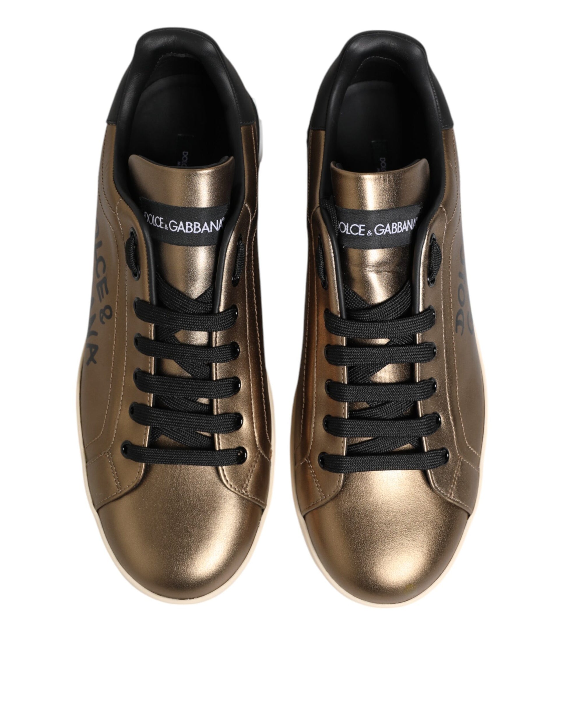 Gold White Leather Low Top Men Sneakers Shoes