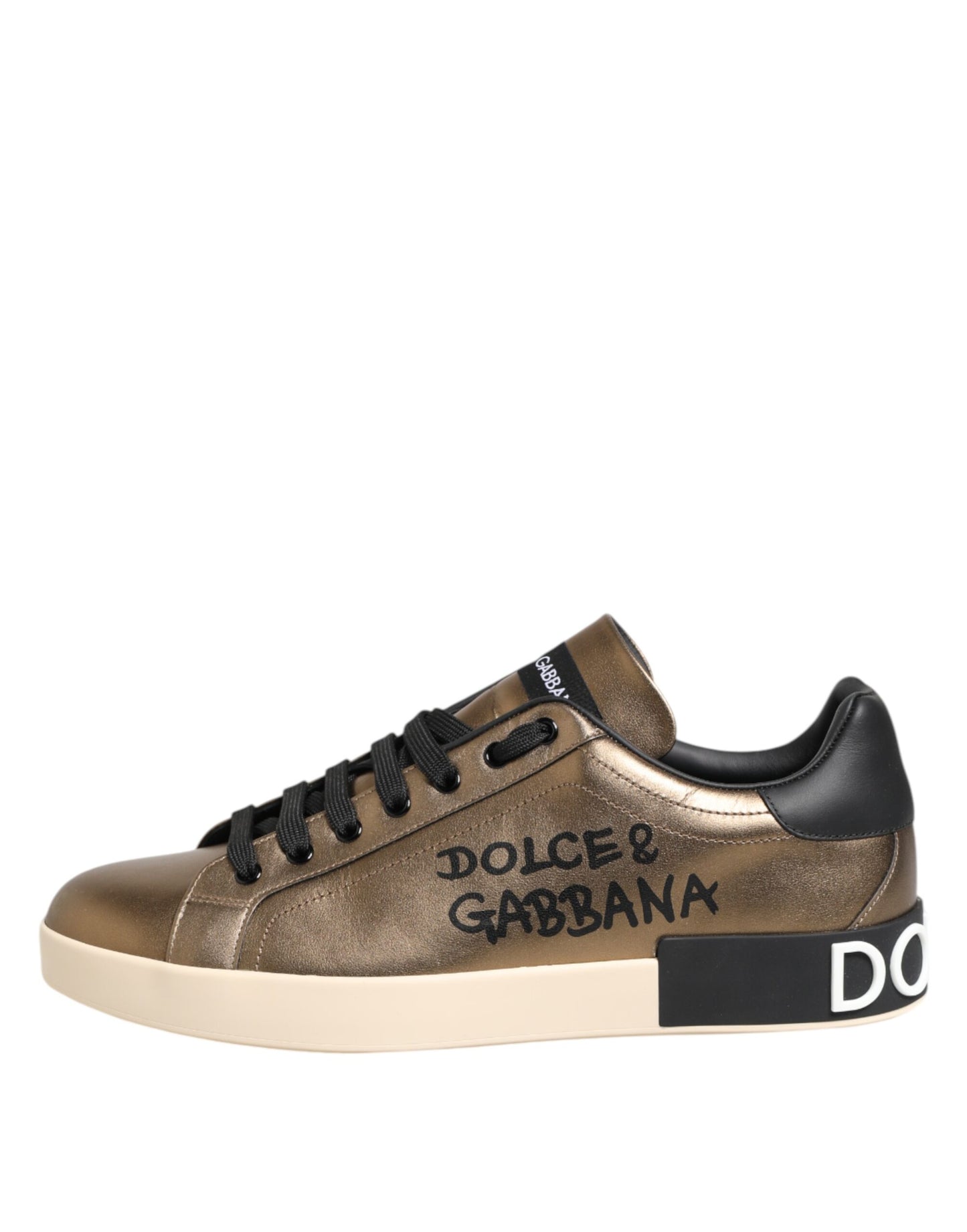Gold White Leather Low Top Men Sneakers Shoes