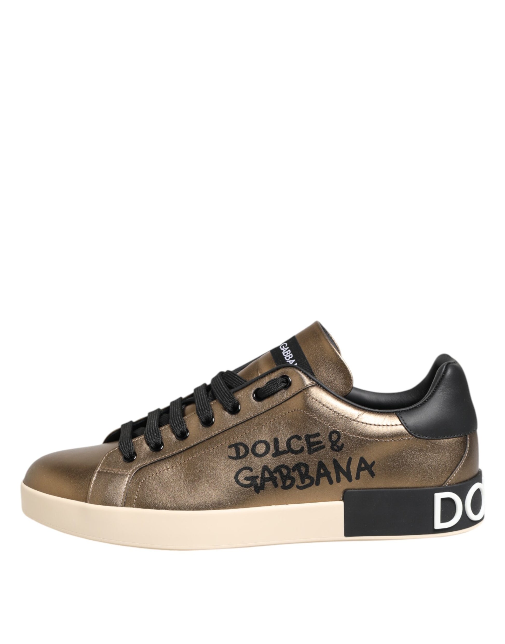 Gold White Leather Low Top Men Sneakers Shoes