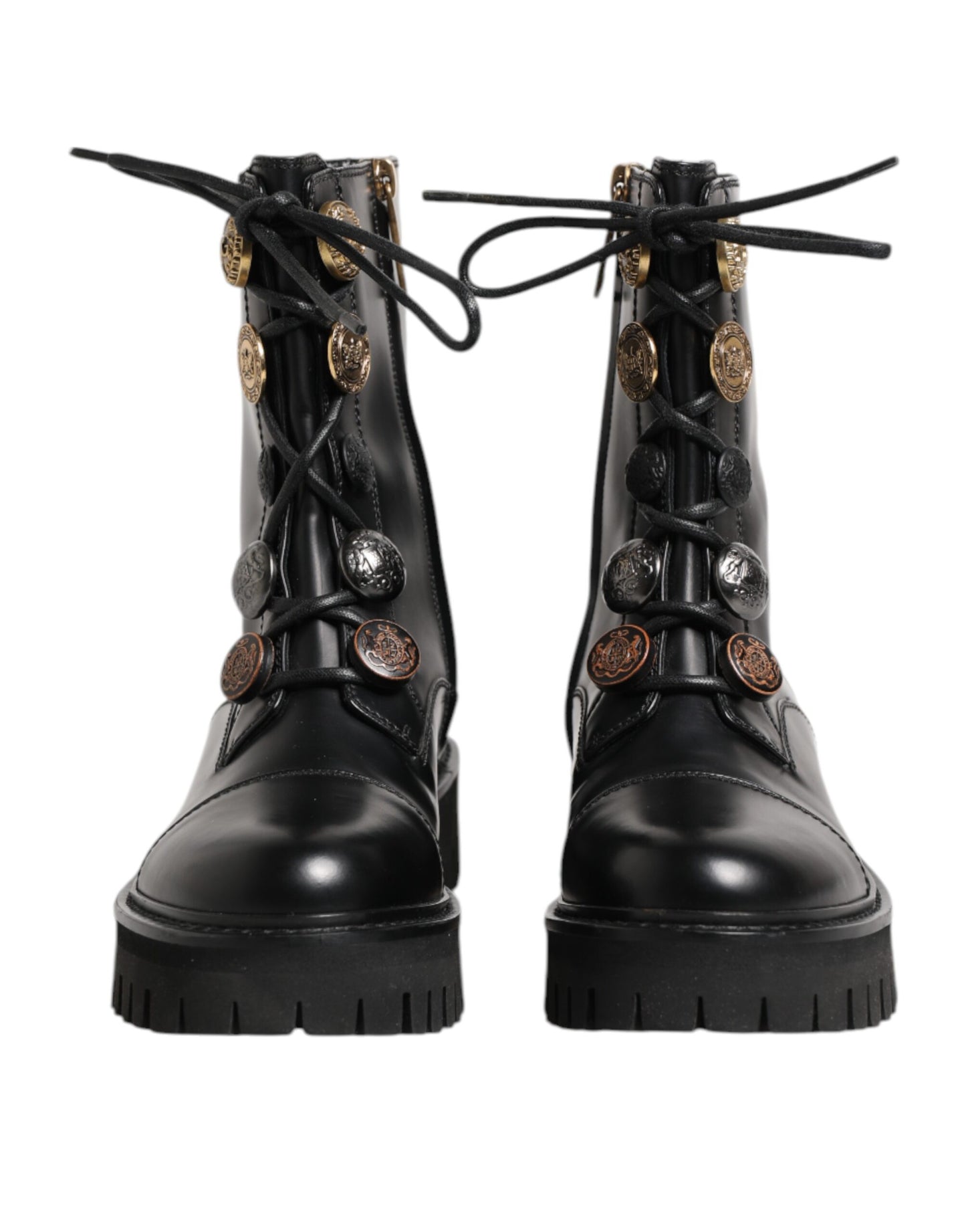 Black Leather Mid Calf Biker Boots Shoes