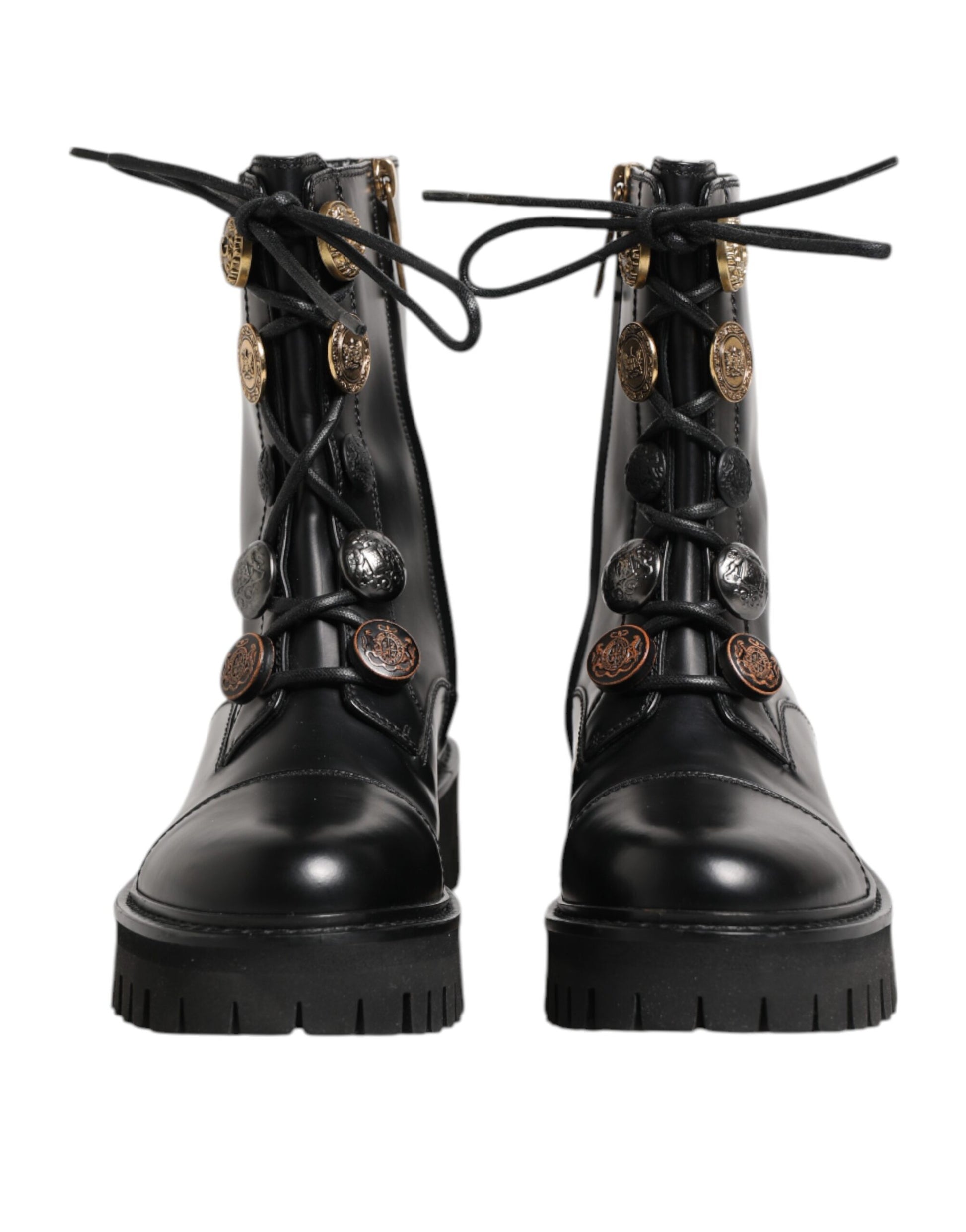 Black Leather Mid Calf Biker Boots Shoes