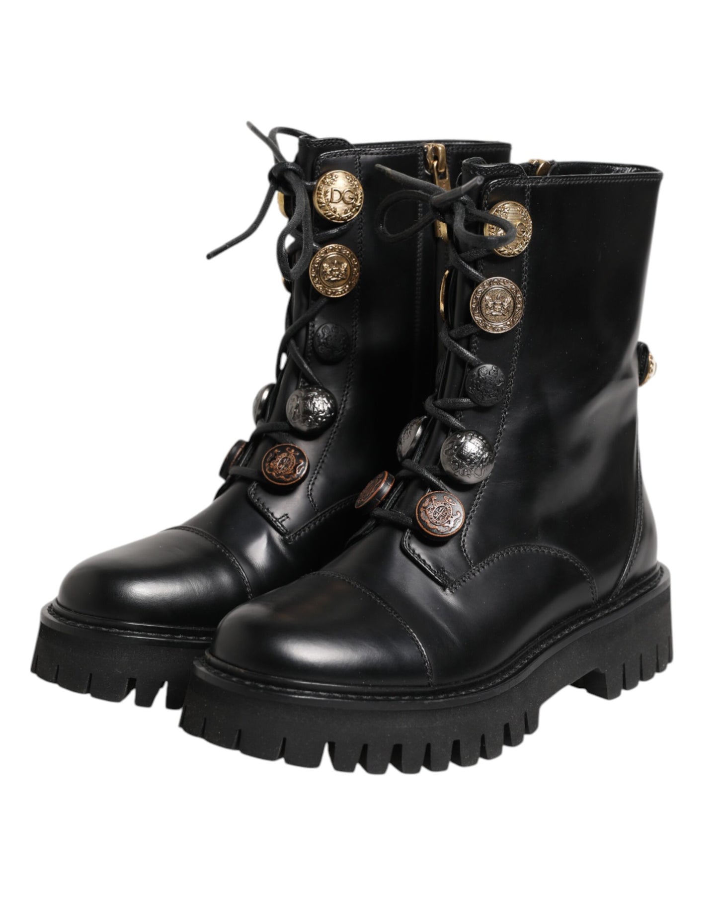 Black Leather Mid Calf Biker Boots Shoes
