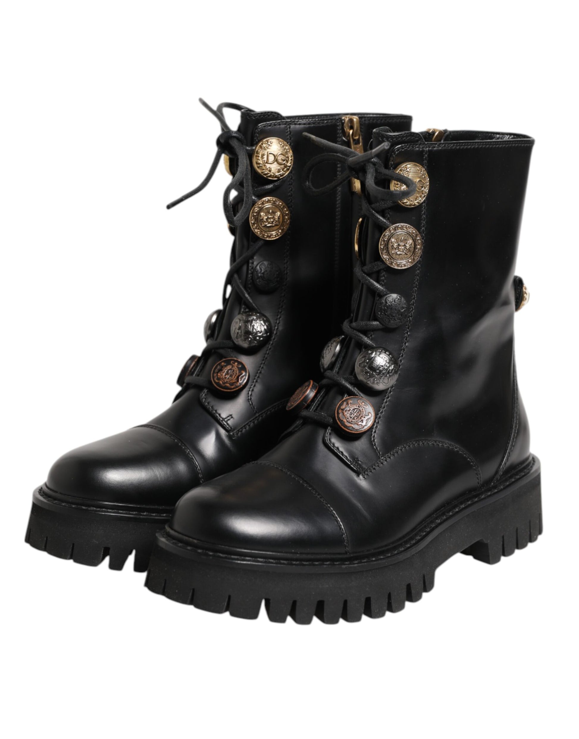 Black Leather Mid Calf Biker Boots Shoes