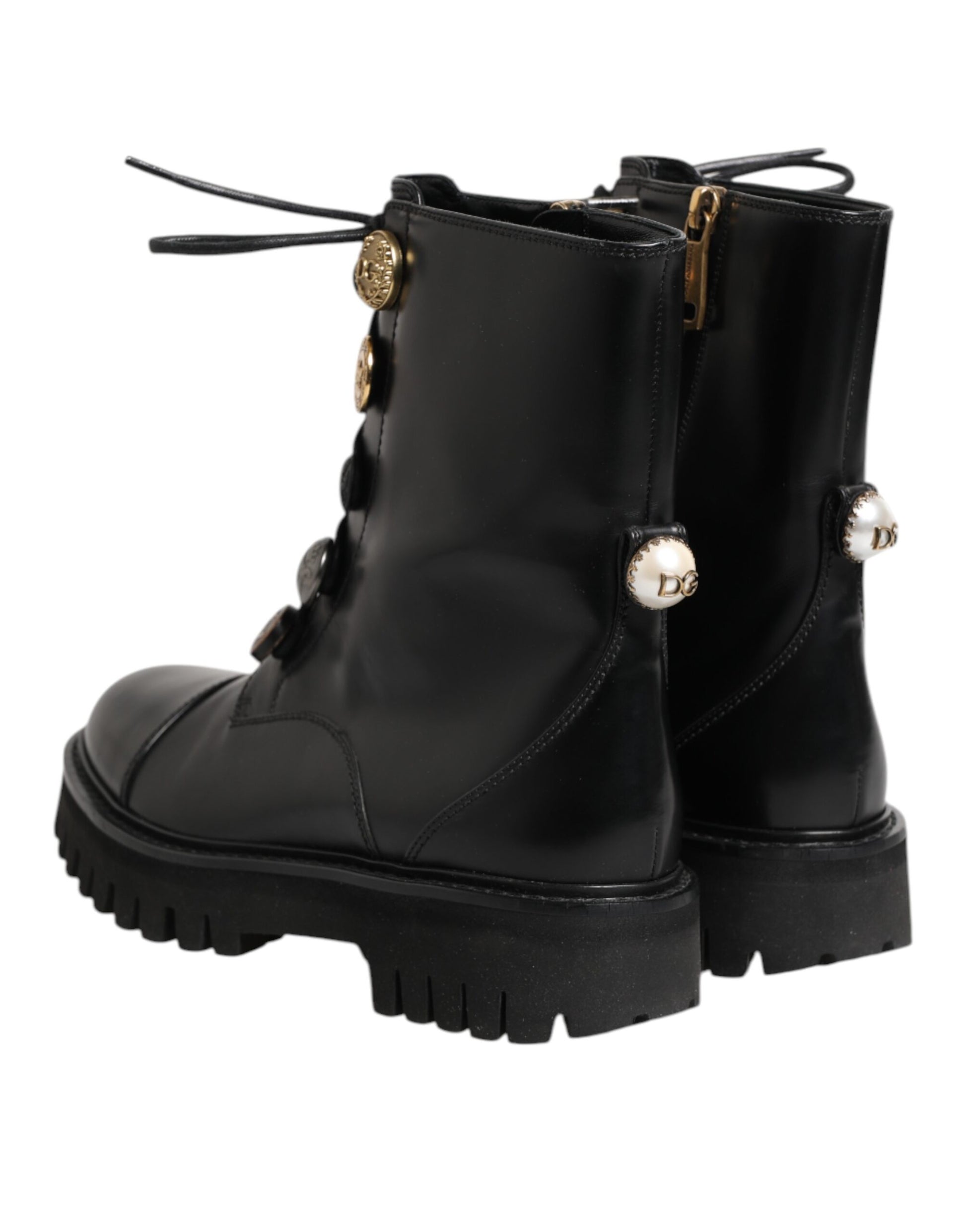 Black Leather Mid Calf Biker Boots Shoes