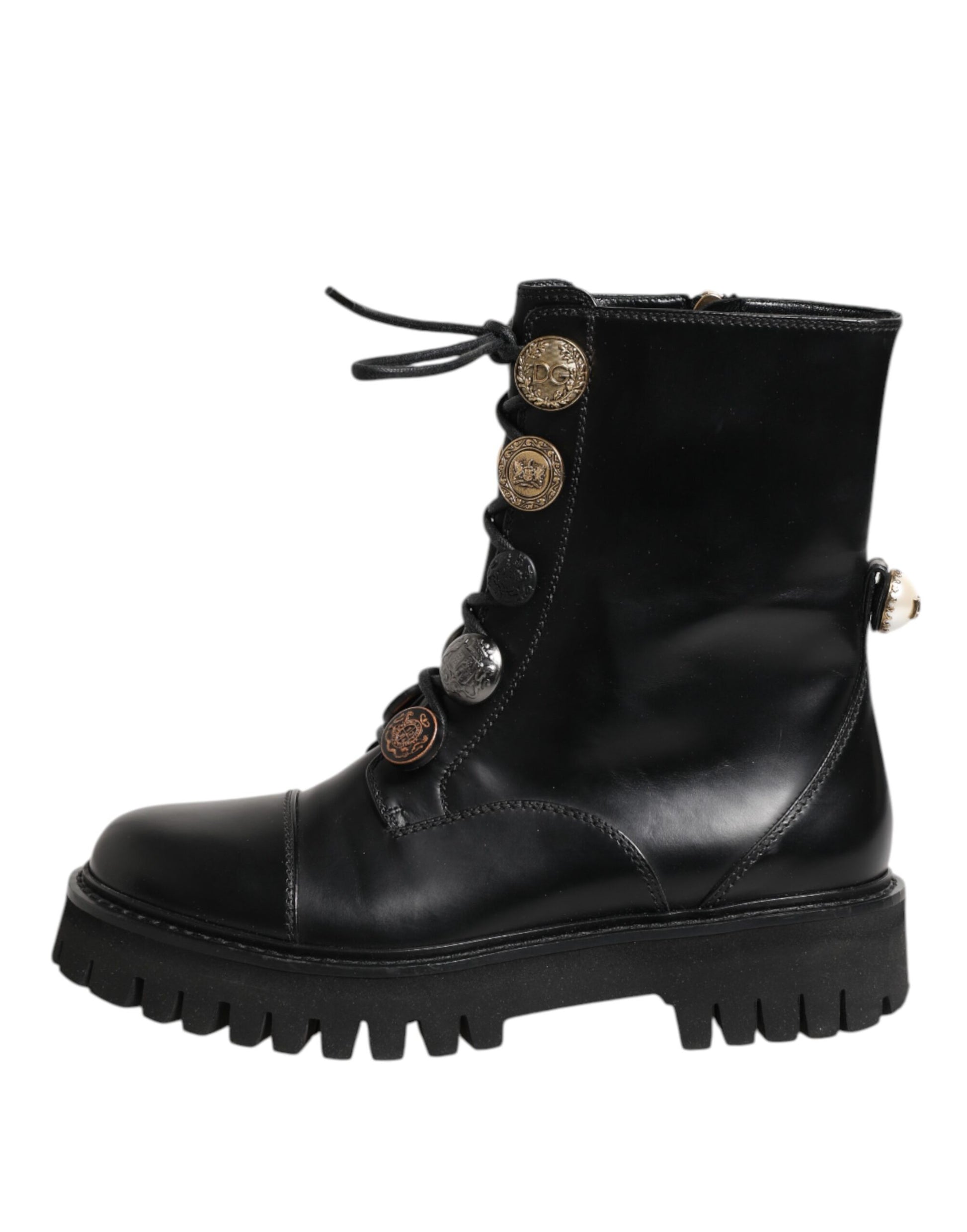 Black Leather Mid Calf Biker Boots Shoes