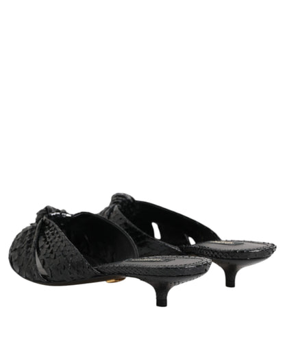 Black Leather Heels Slides Sandals Shoes