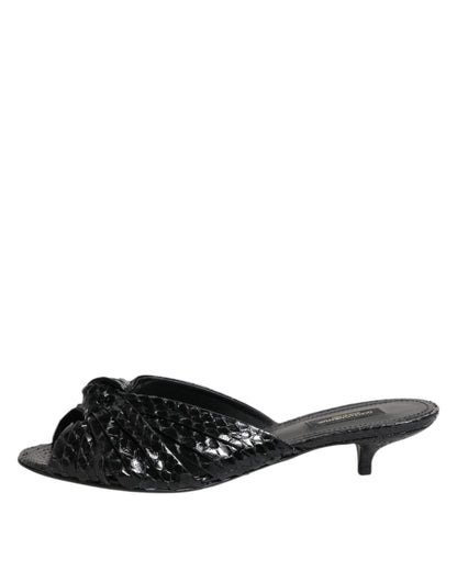 Black Leather Heels Slides Sandals Shoes