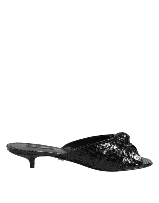 Black Leather Heels Slides Sandals Shoes