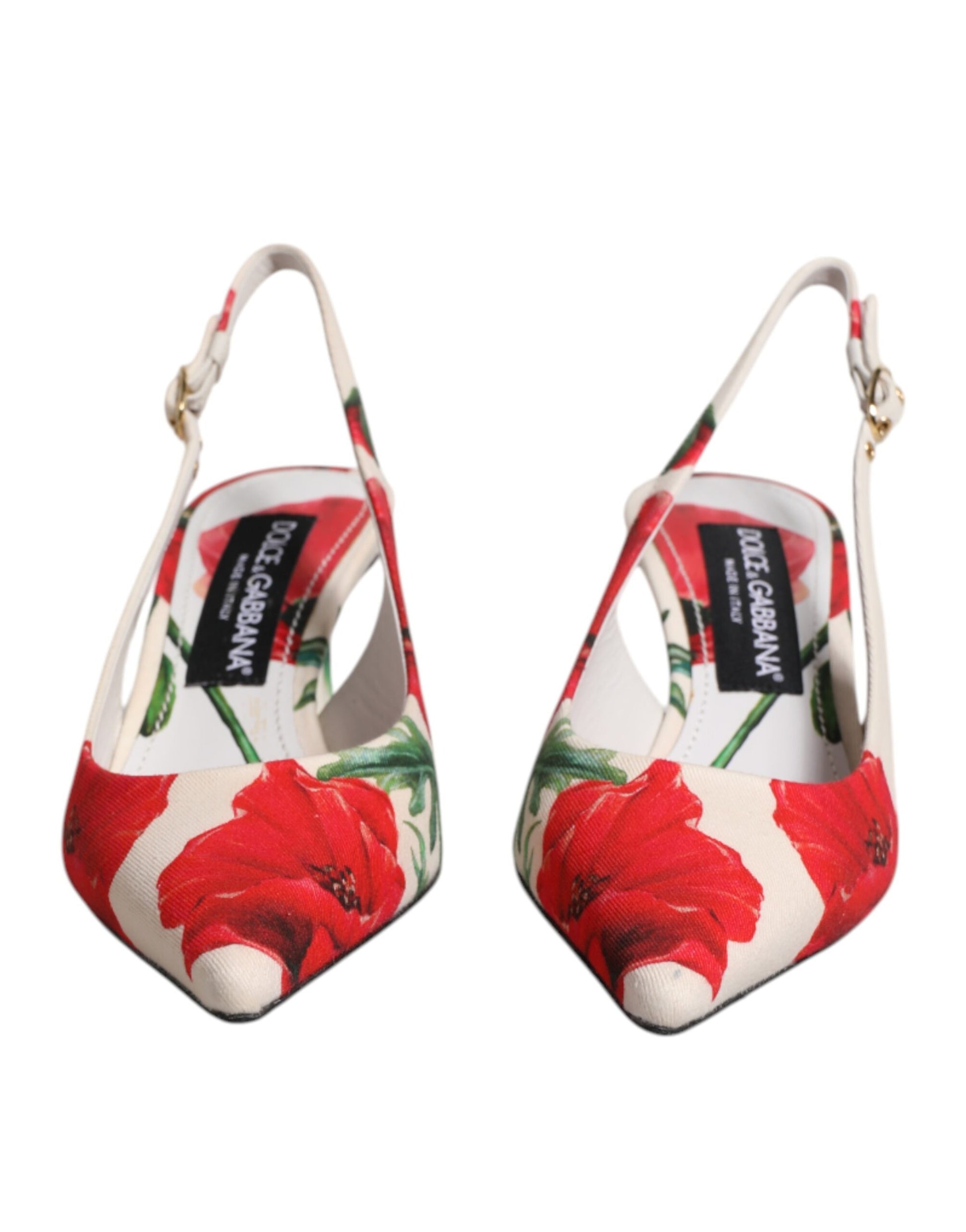 White Floral Heels Slingback Sandals Shoes