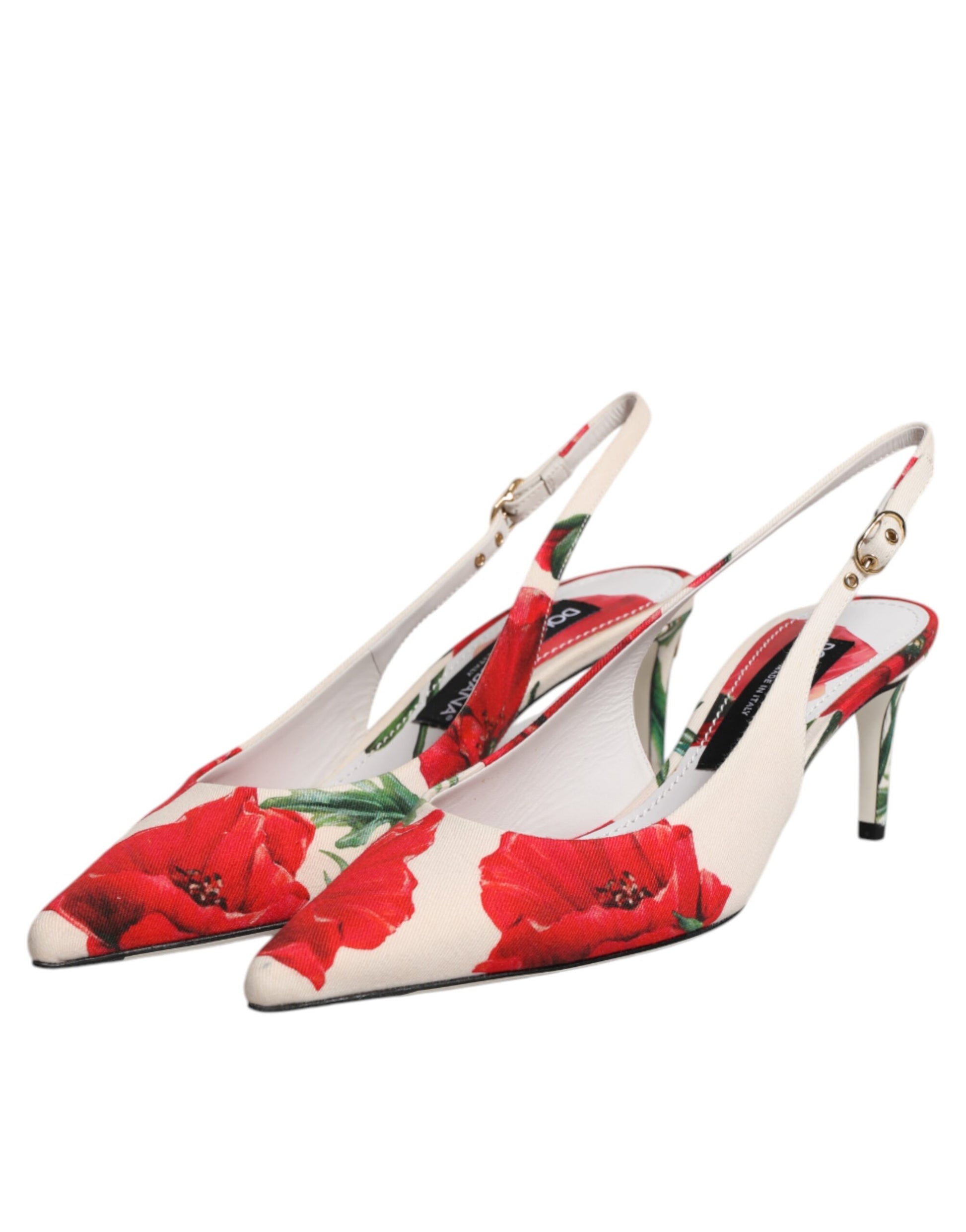 White Floral Heels Slingback Sandals Shoes