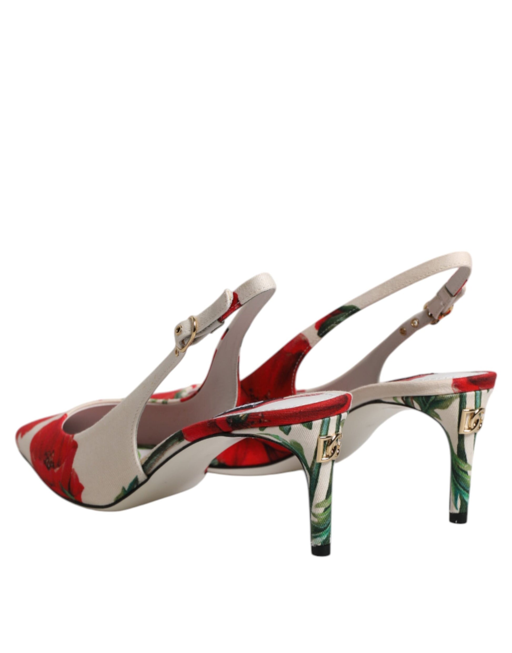 White Floral Heels Slingback Sandals Shoes