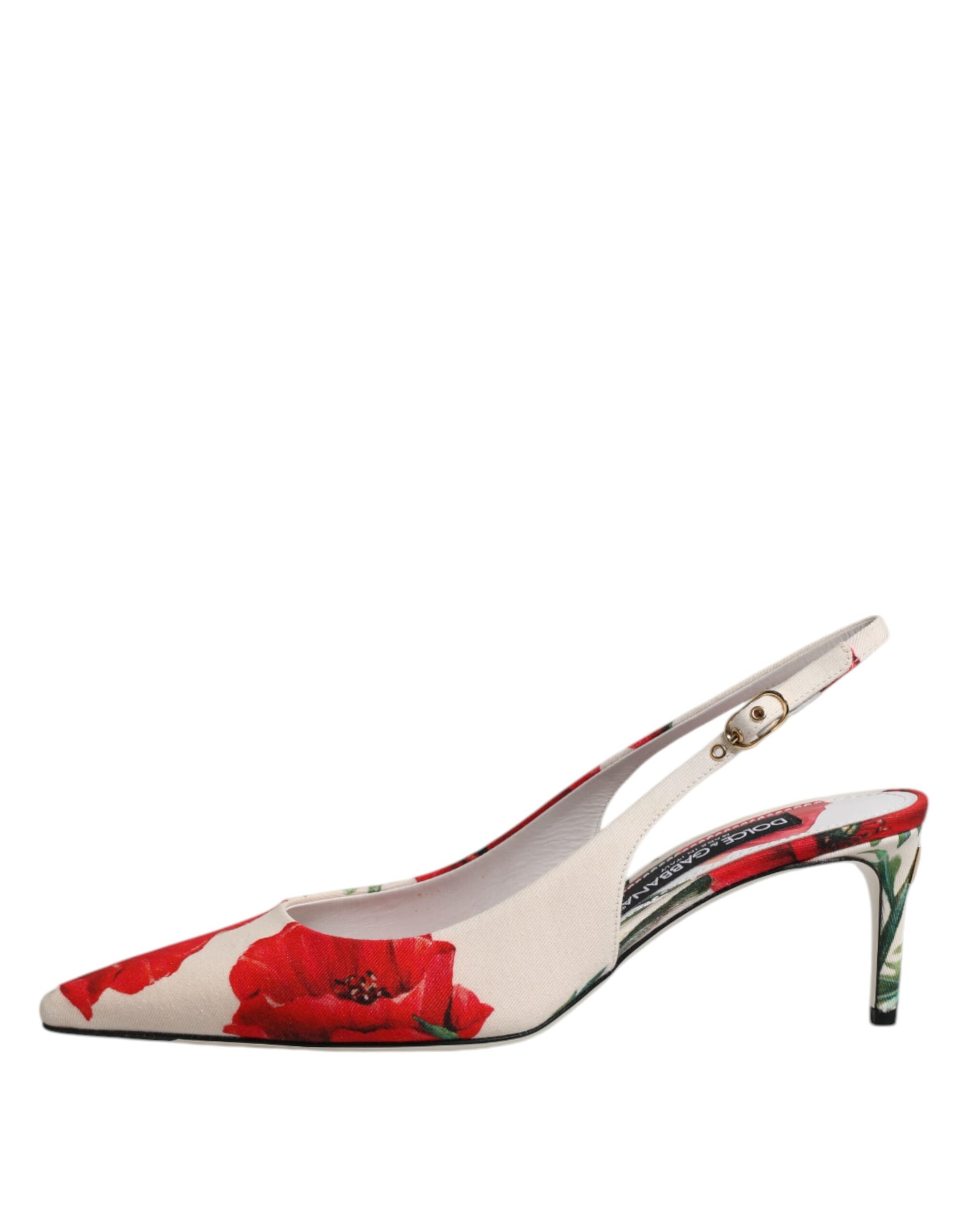 White Floral Heels Slingback Sandals Shoes