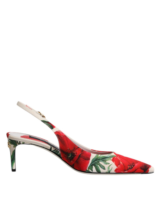 White Floral Heels Slingback Sandals Shoes