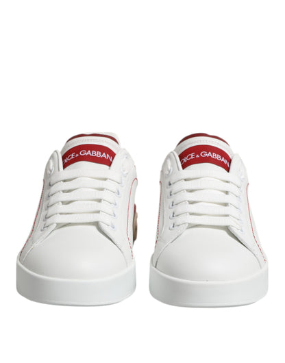 White Red Leather Portofino Sneaker Shoes
