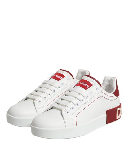 White Red Leather Portofino Sneaker Shoes