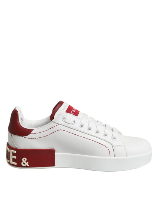 White Red Leather Portofino Sneaker Shoes