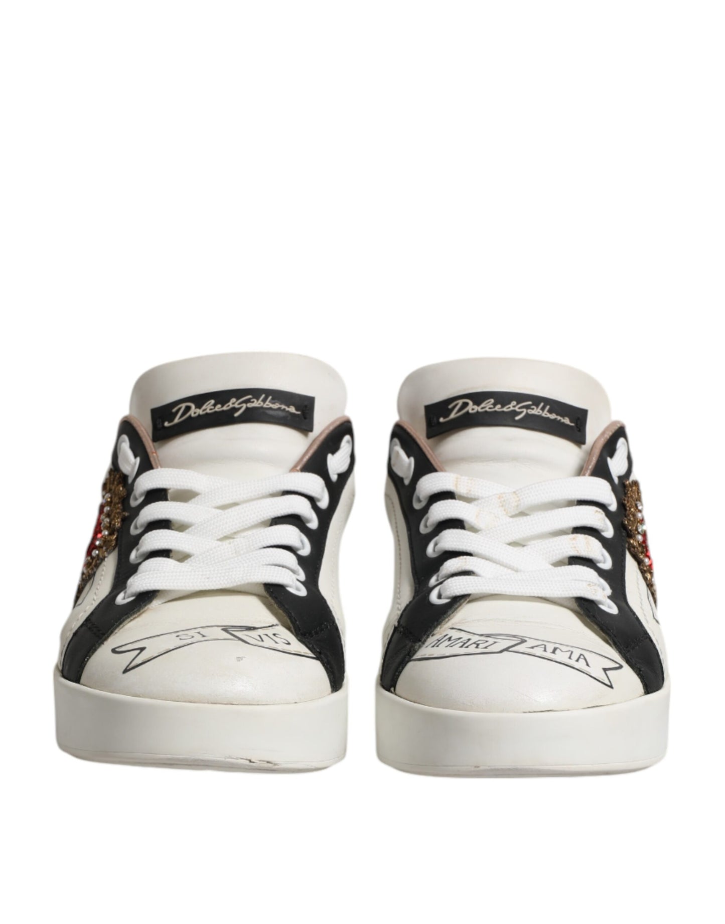 White Leather Sacred Heart Sneakers Shoes