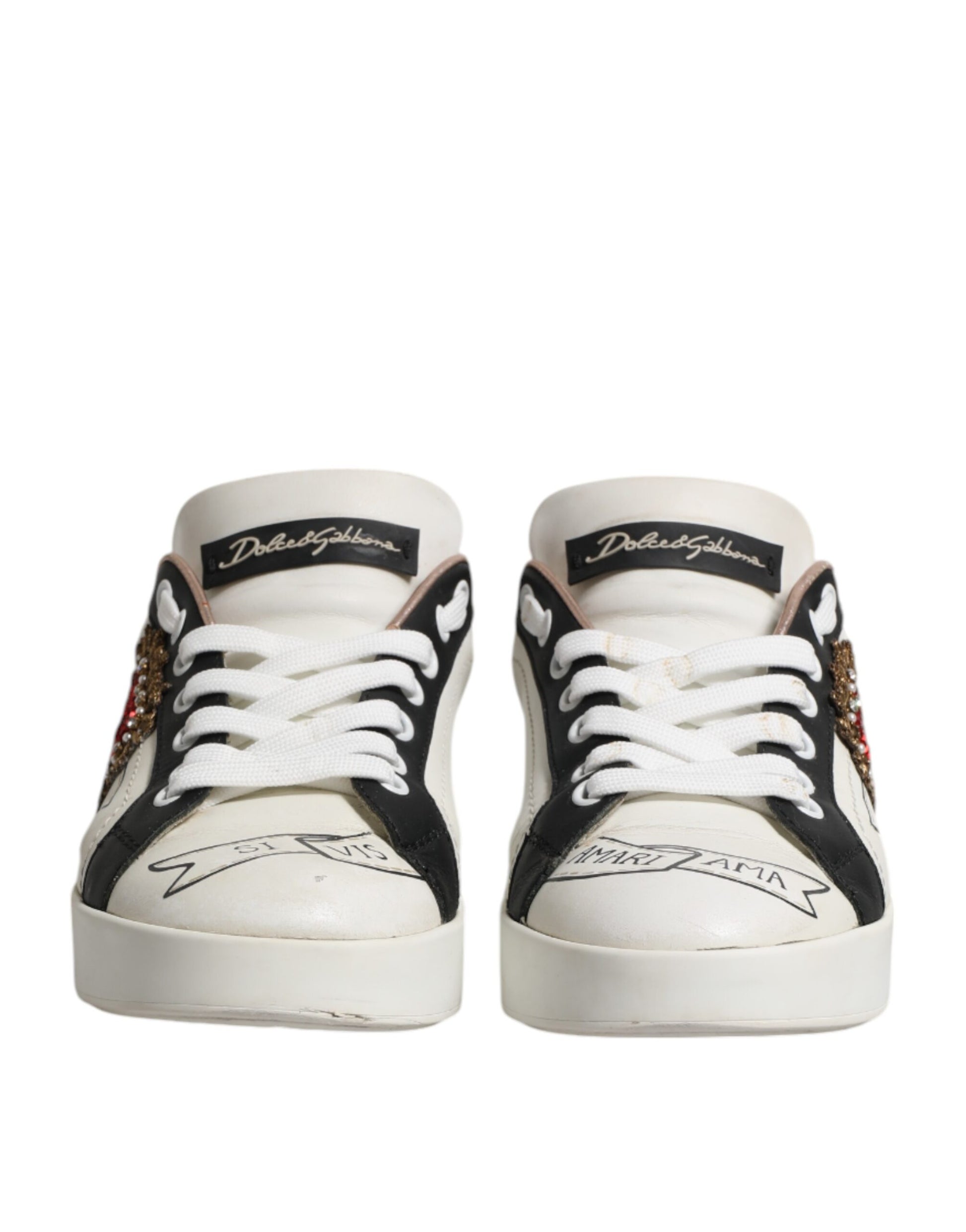 White Leather Sacred Heart Sneakers Shoes