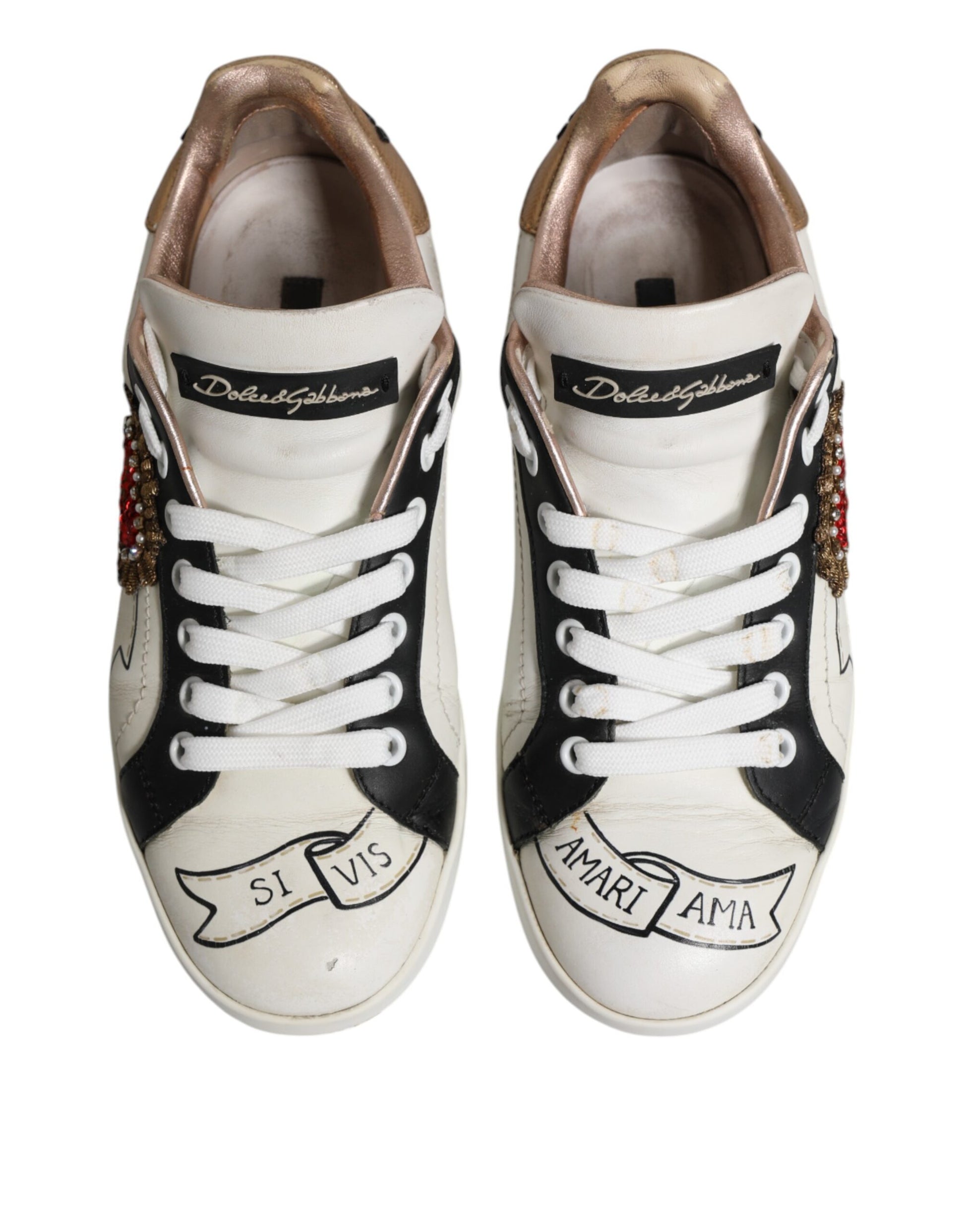 White Leather Sacred Heart Sneakers Shoes