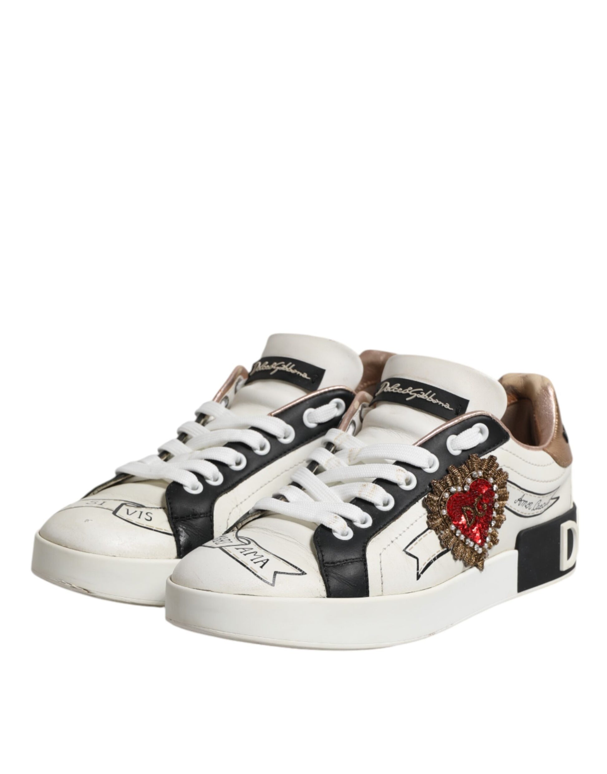 White Leather Sacred Heart Sneakers Shoes