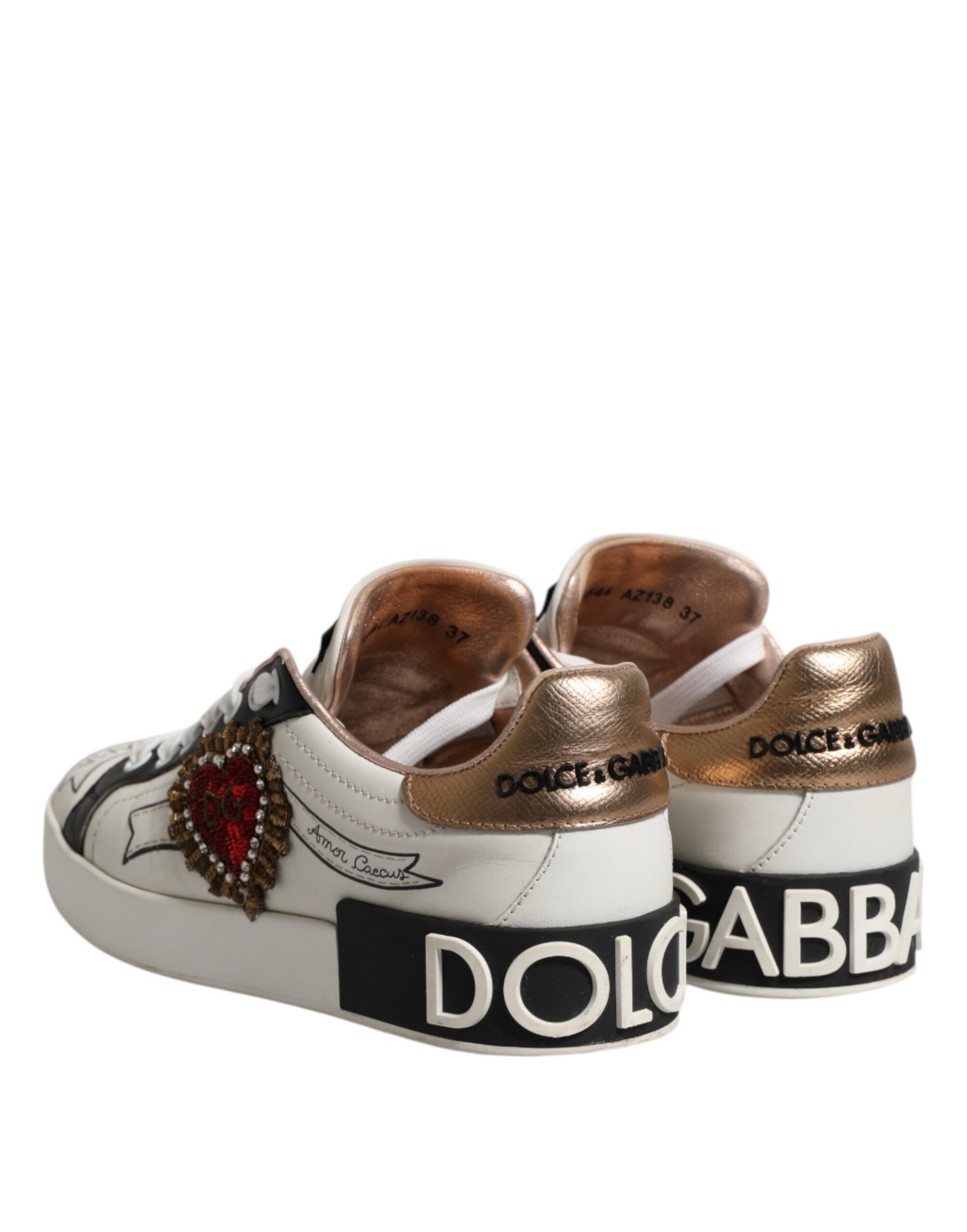 White Leather Sacred Heart Sneakers Shoes