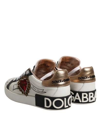 White Leather Sacred Heart Sneakers Shoes