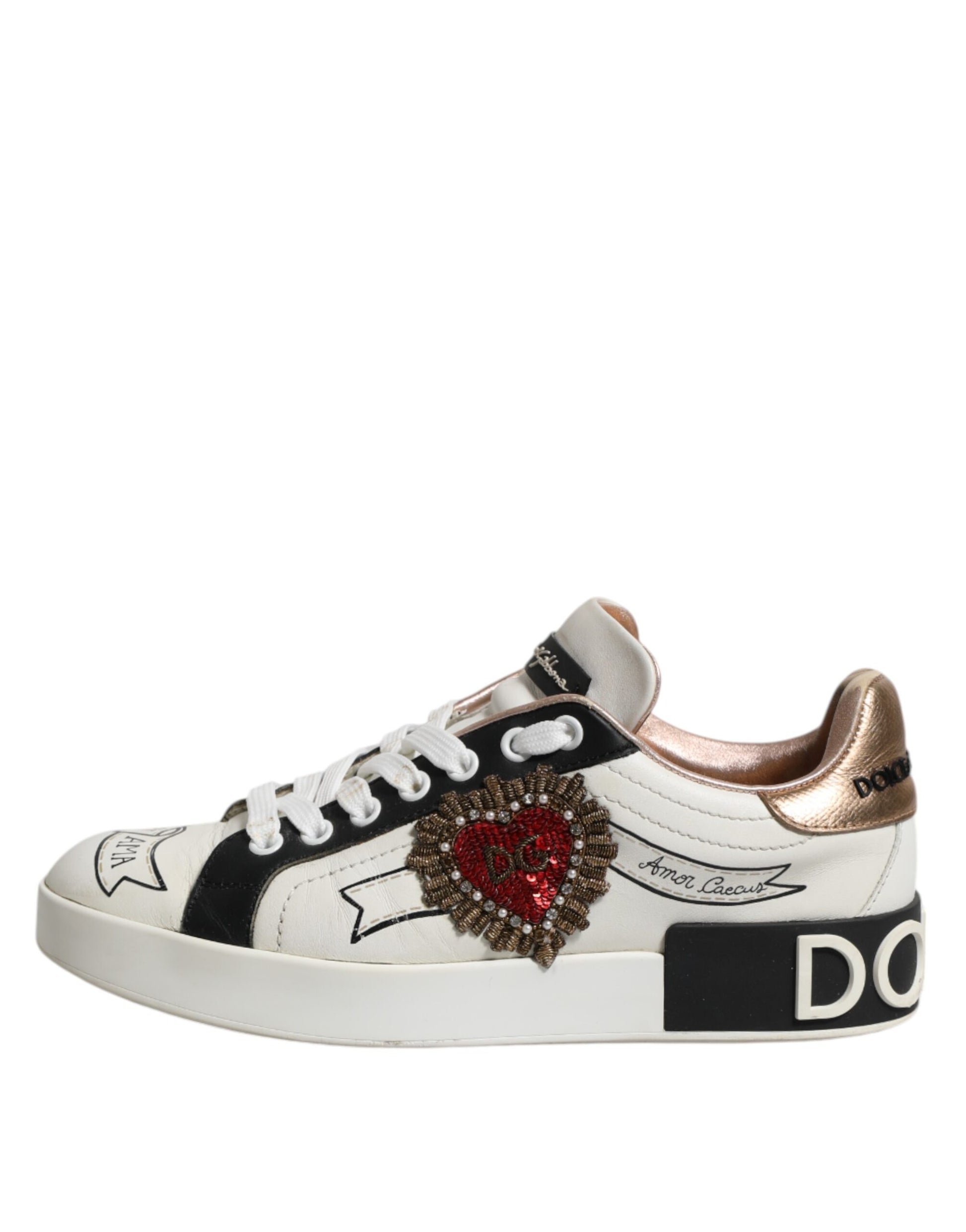 White Leather Sacred Heart Sneakers Shoes
