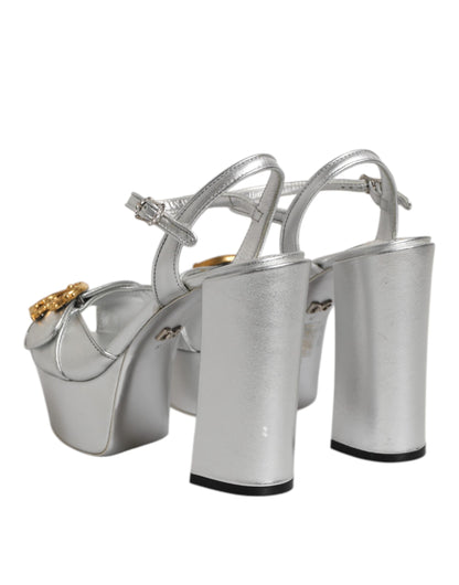 Silver Logo Ankle Strap Heels Sandals Shoes
