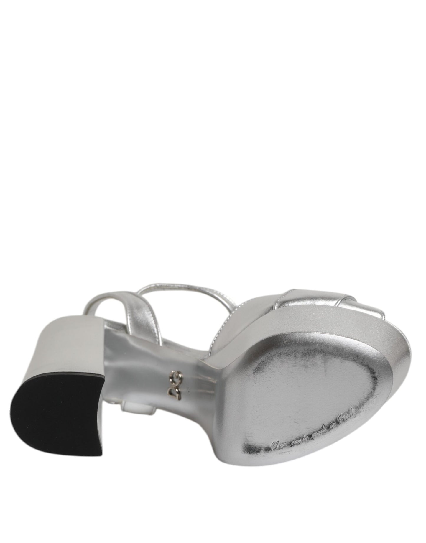 Silver Logo Ankle Strap Heels Sandals Shoes