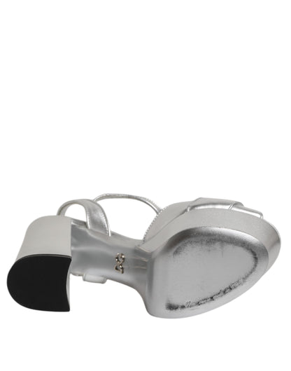 Silver Logo Ankle Strap Heels Sandals Shoes