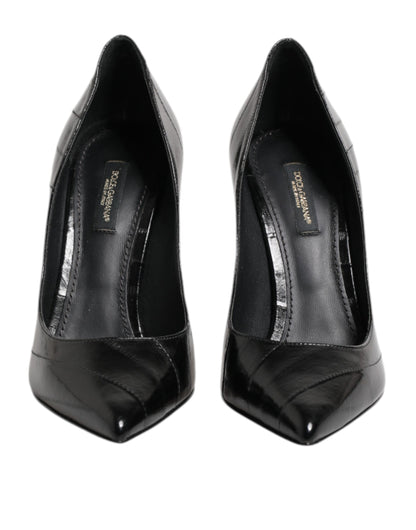 Black Leather Stiletto High Heels Pumps Shoes