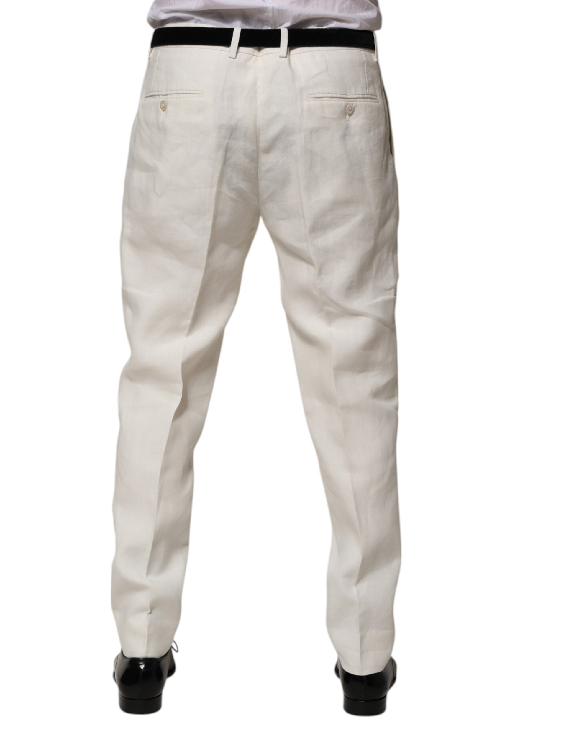 Cream Linen Dress Slim Formal Trouser Pants