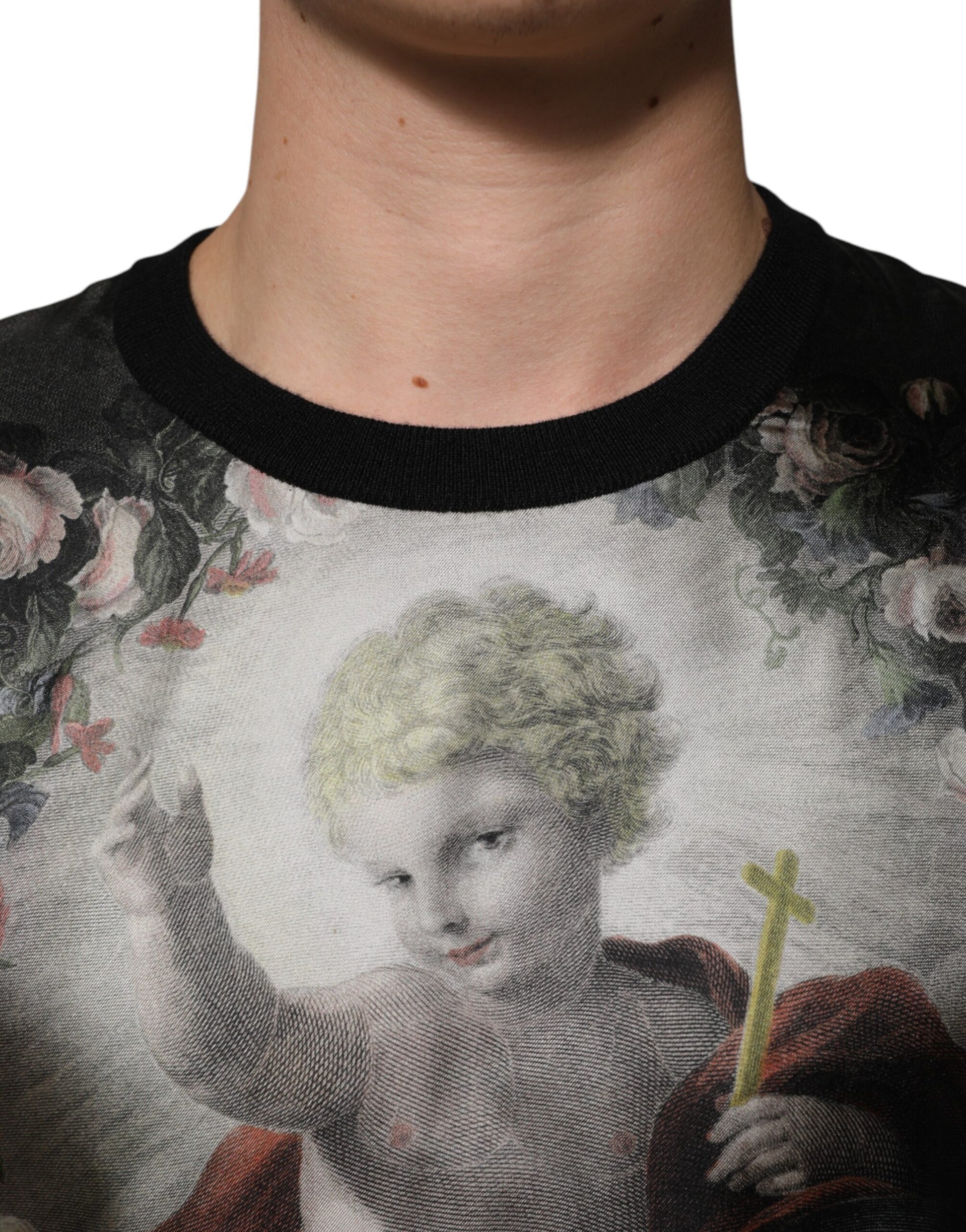 Black Cashmere Cherub Print Baroque Sweater