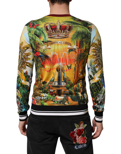 Tropical Heart Crown Silk Pullover Sweater