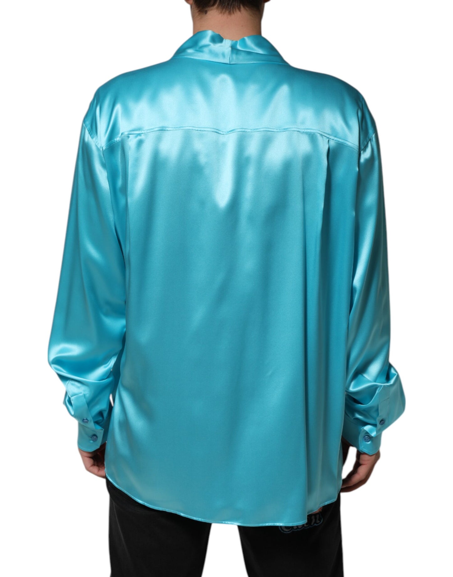 Aqua Blue Silk Wrap Style Long Sleeve Sweater