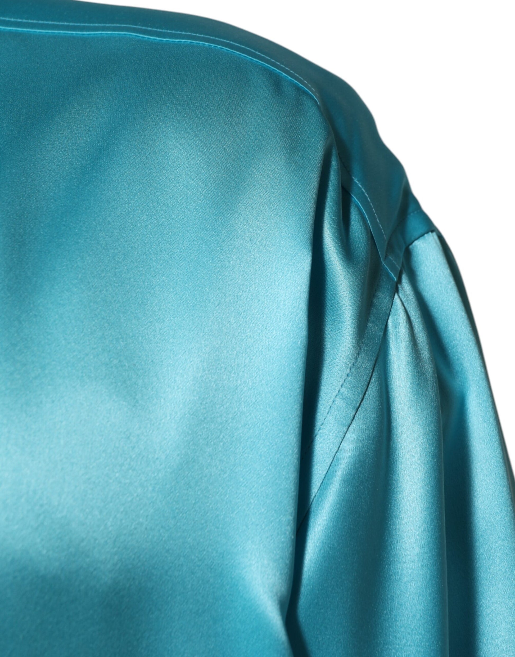 Aqua Blue Silk Wrap Style Long Sleeve Sweater