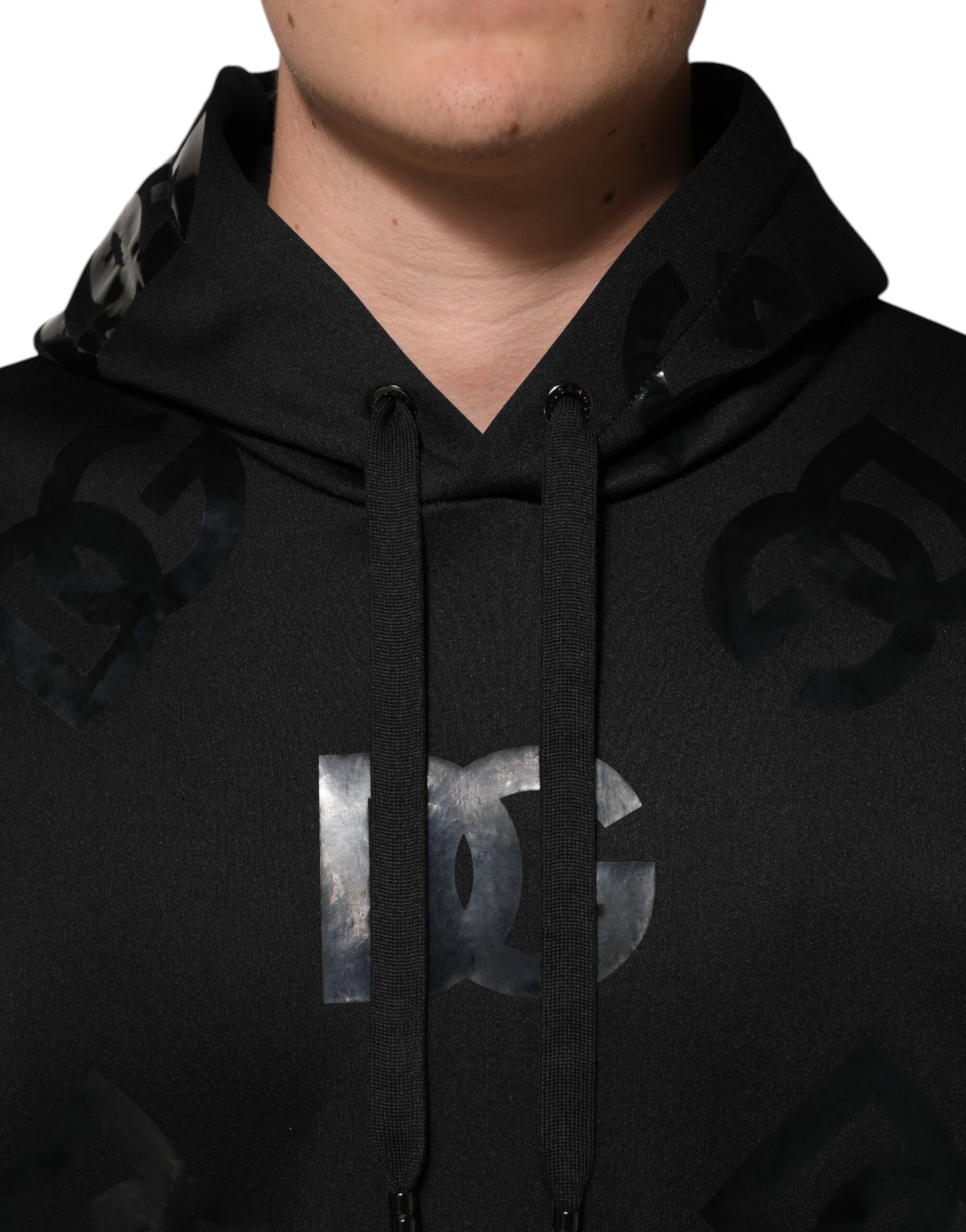 Black DG Logo Hoodie Metallic Print Sweater